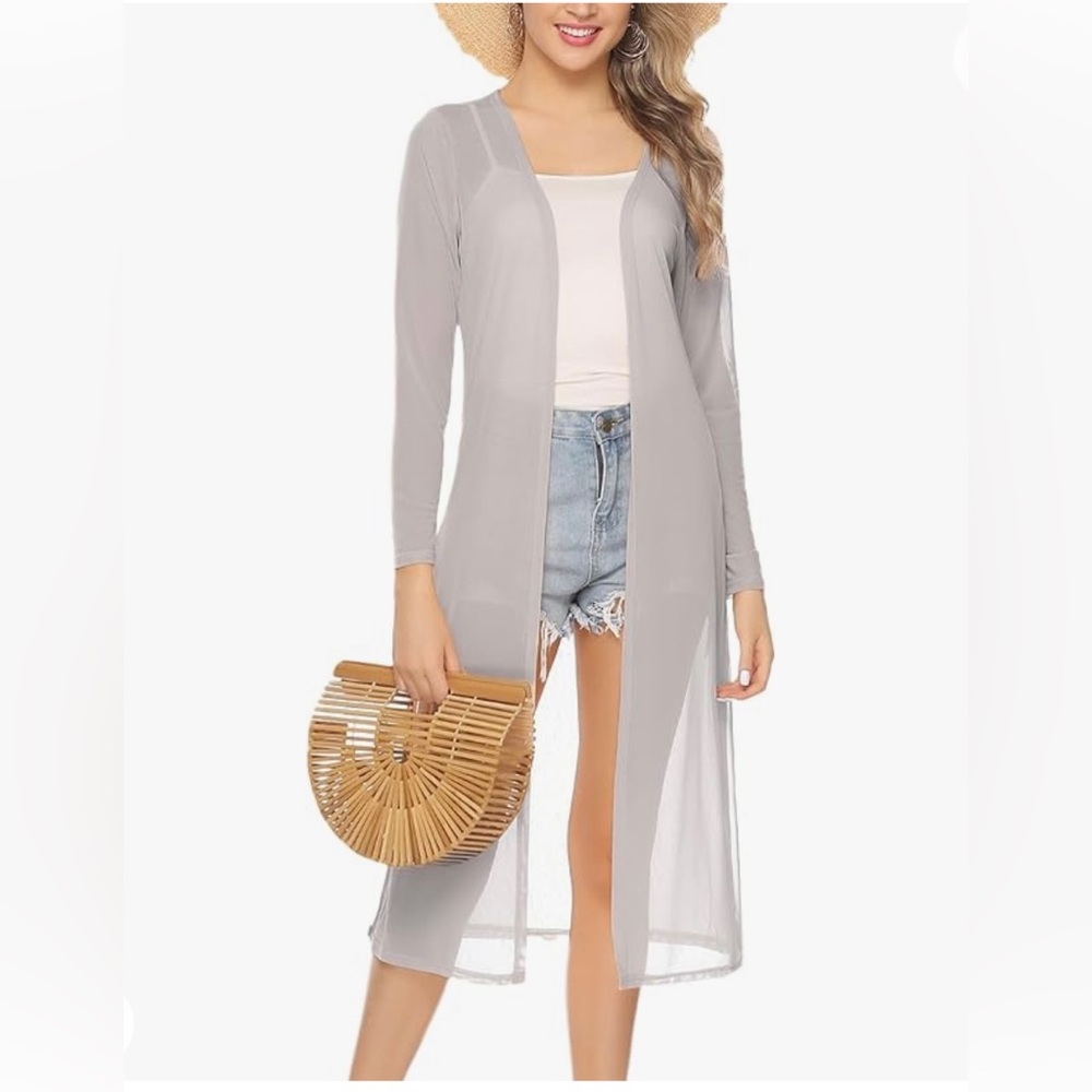 Lightweight, Open Sheer Cardigan/Duster/Beach Cover, Silver, XL